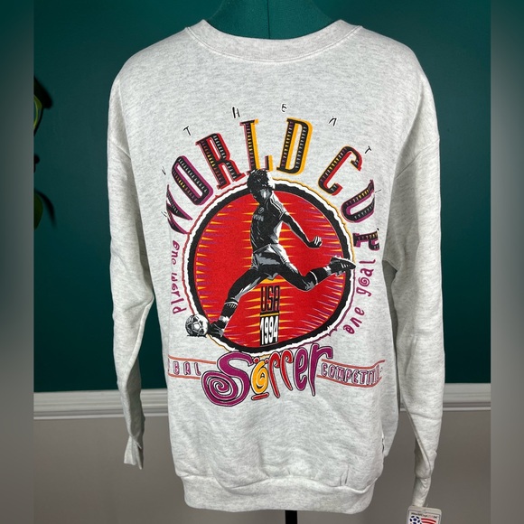 NWT vintage World Cup soccer sweatshirt crewneck NOS gray red black - Picture 1 of 7